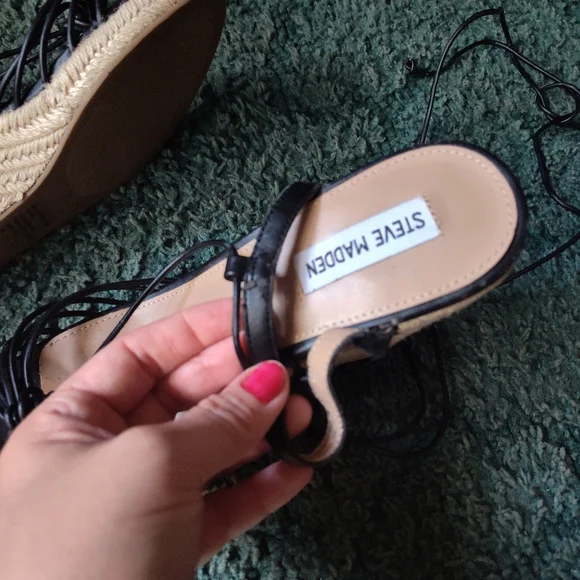 Steve Madden Starlight Black Strappy Wedge Espadrilles 9M - Picture 11 of 15